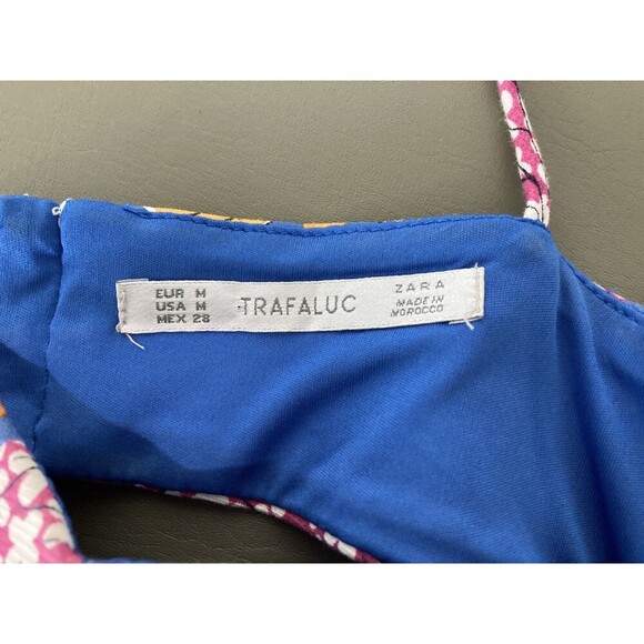 ZARA TRAFALUC Dress Women Medium Orange Blue Strappy Back Cutout Zip Closure - Picture 2 of 10